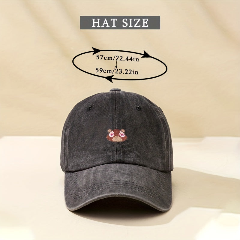 Squirrel Embroidery Distressed Baseball Cap