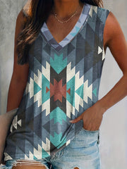 Geometric Print V Neck Tank Top