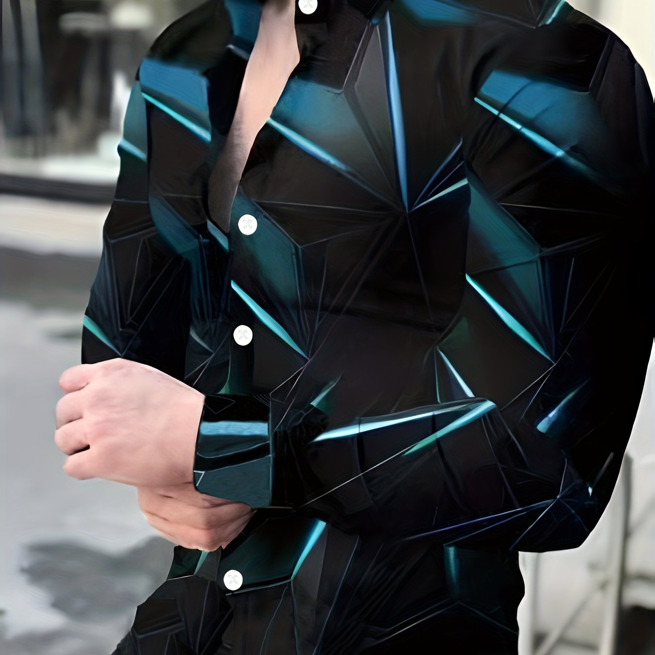 Geometric Print Men's Long Sleeve Shirt