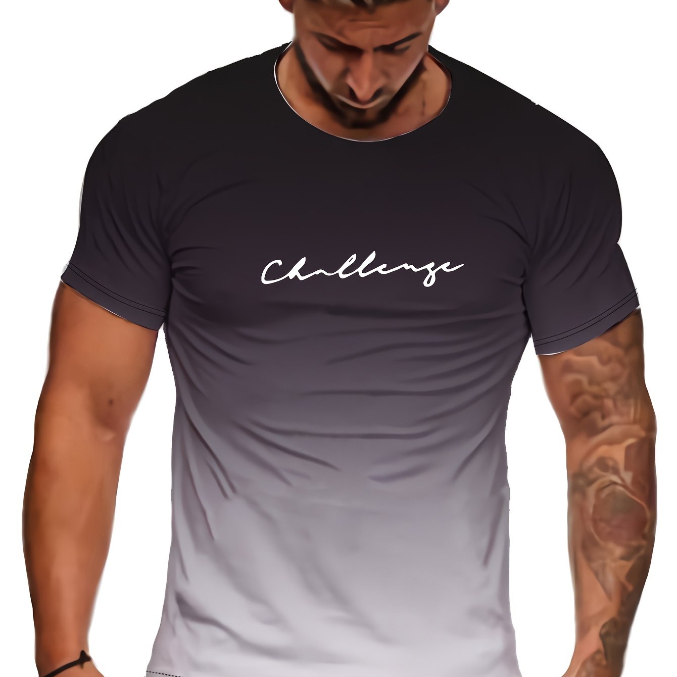 Men's Letter Print Sports T shirt Casual Stretch Tee