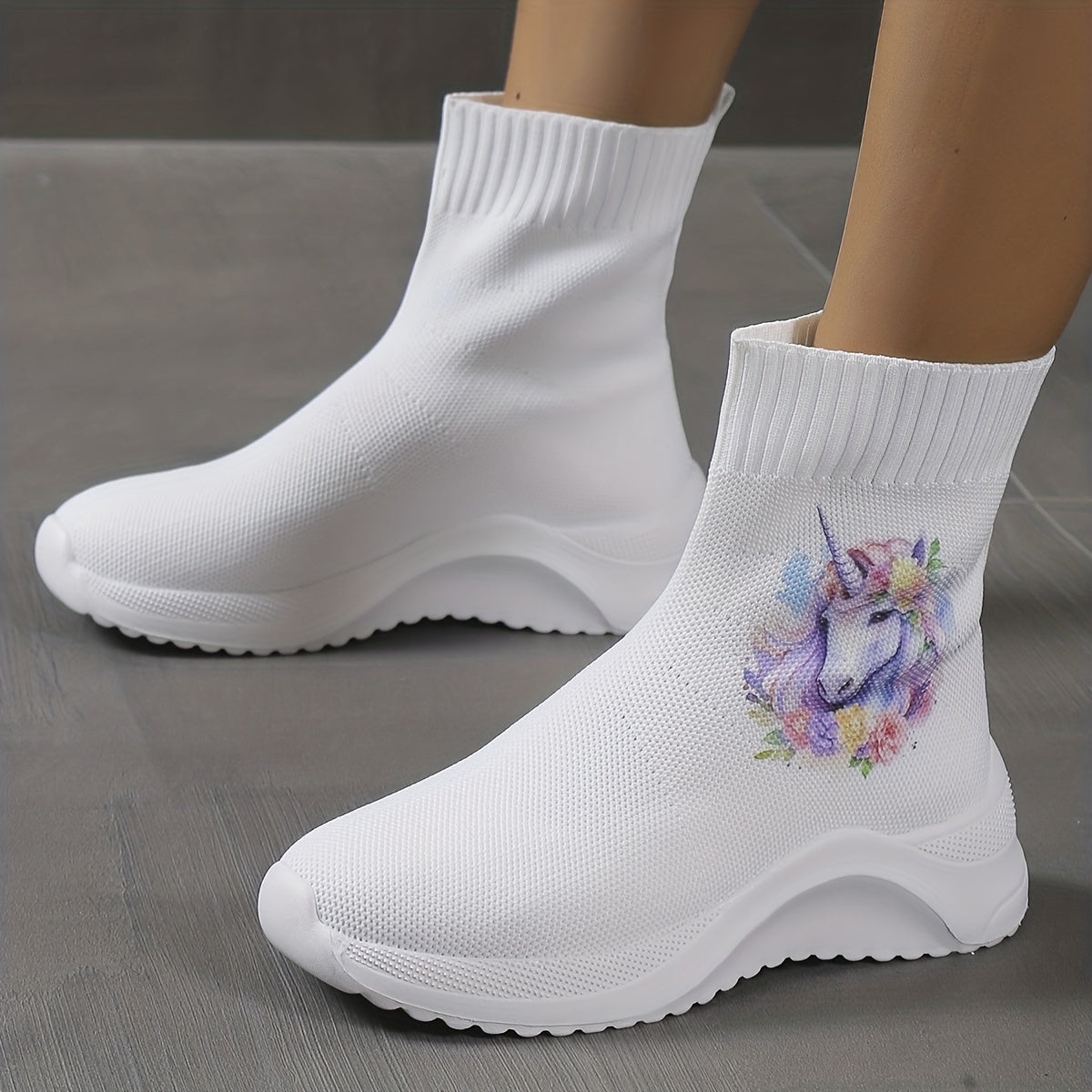 Women's Cartoon Print High Top Sock Boots