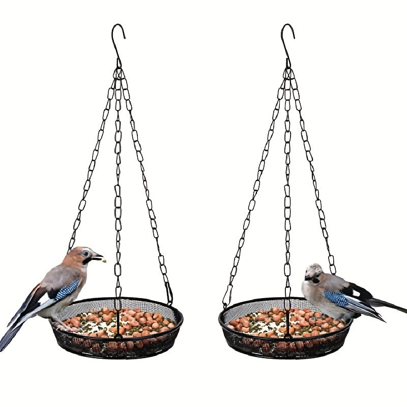 Metal Mesh Hanging Bird Feeder Tray Platform for Outdoor Yard Garden