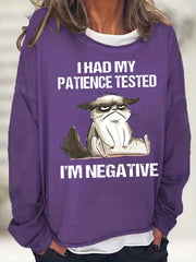 Negative Cat Print Sweatshirt Casual Long Sleeve Sweatshirt
