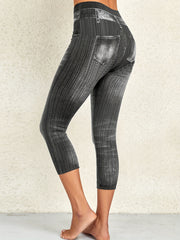 Denim Print Skinny Capris Leggings for Women