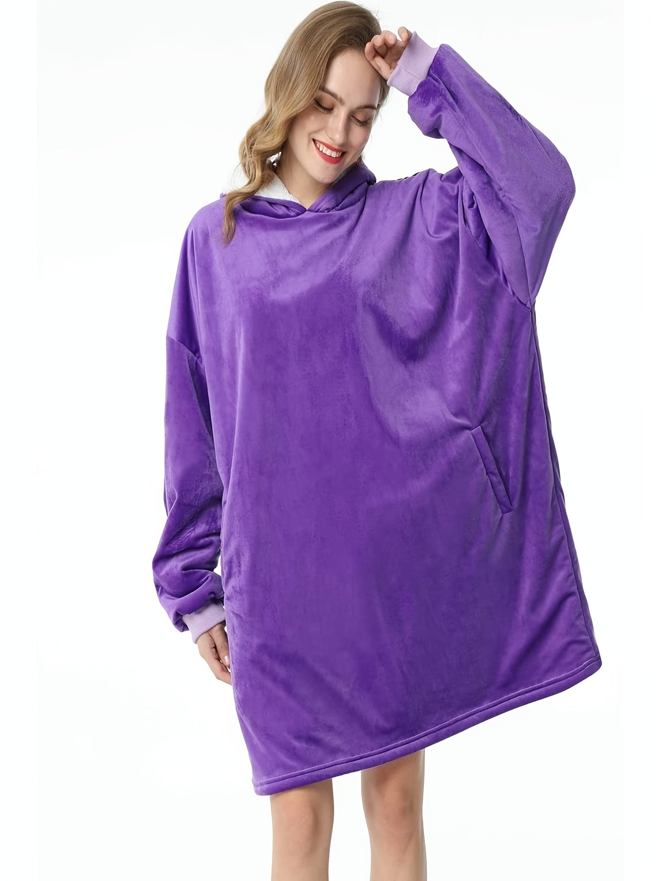 Fleece Hooded Lounge Robe with Pockets