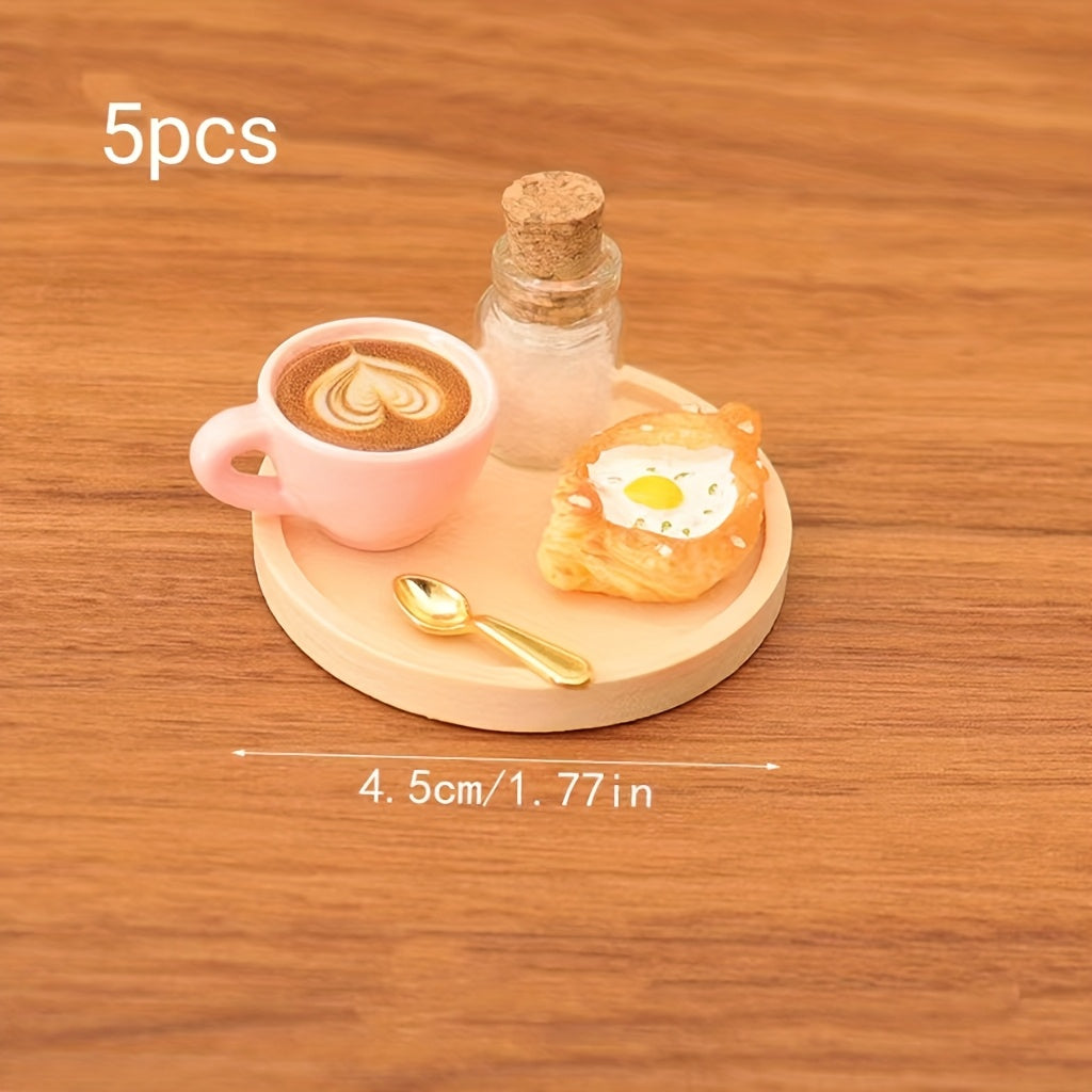 Dollhouse Pastry Coffee Tray Set for OB11 - 5pcs Props & Backdrop