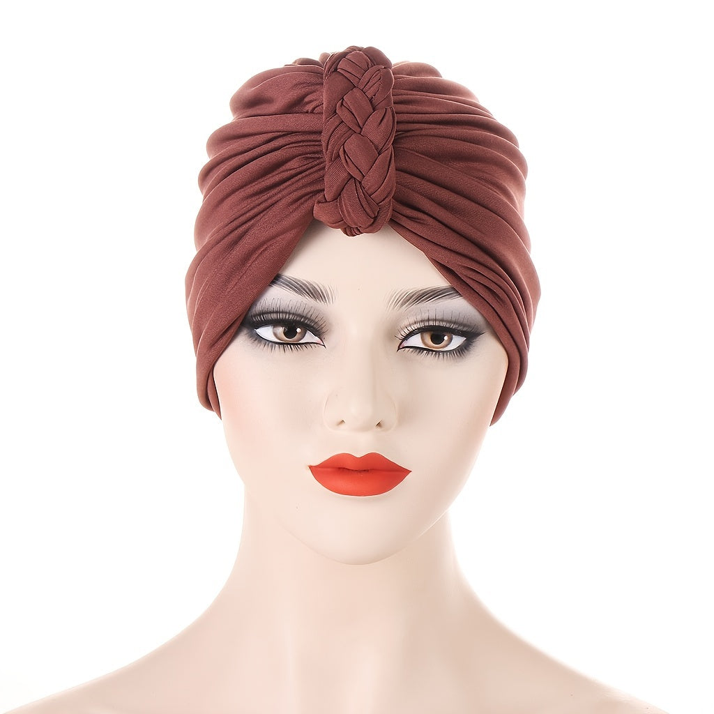 Solid Twist Braided Turban Cap Head Wrap Chemo Cap