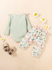 Baby Girl Botanical Floral Ruffled Romper & Pants Set