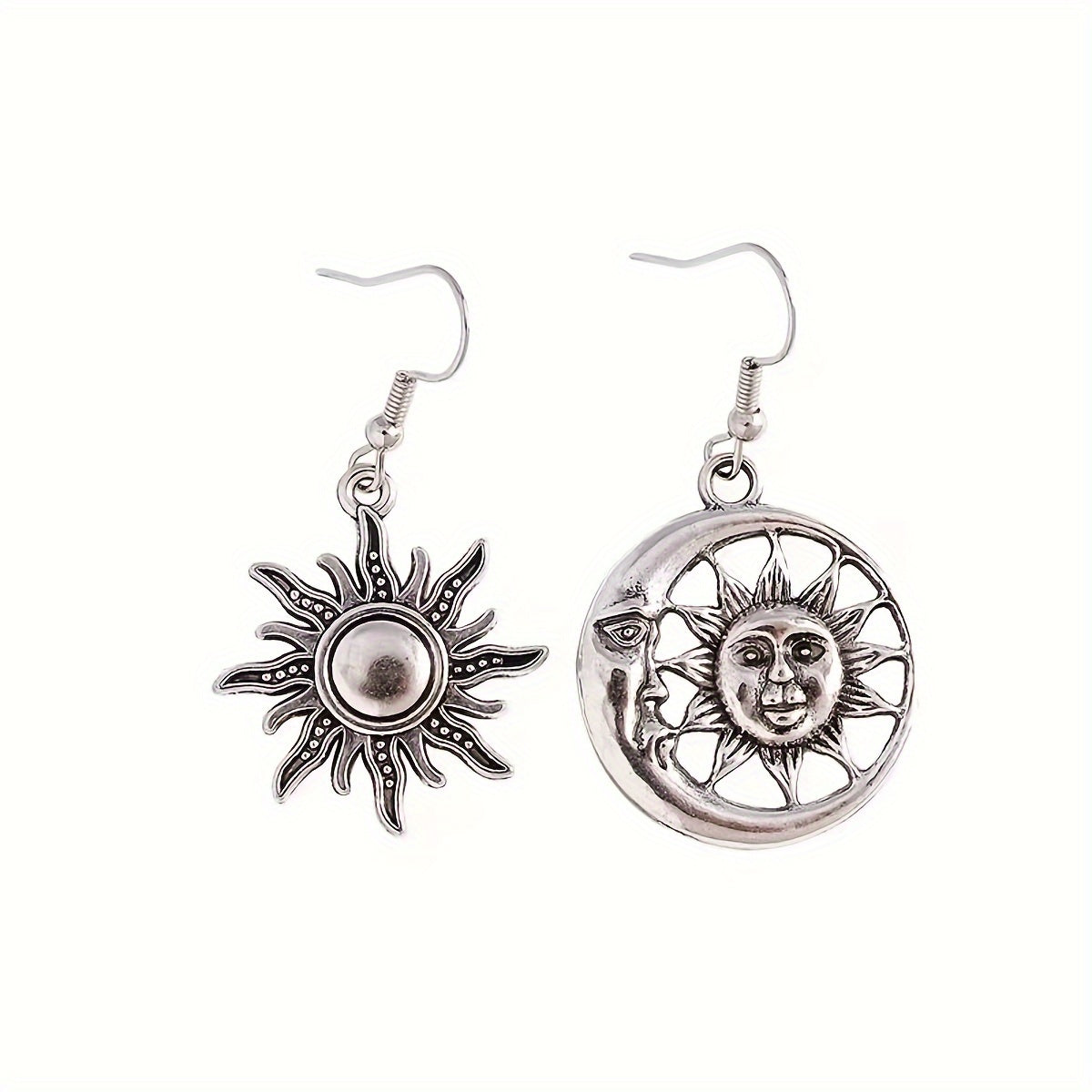 Alloy Hollow Moon Sun Earrings Moon Sun Pendant Earrings
