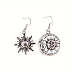 Alloy Hollow Moon Sun Earrings Moon Sun Pendant Earrings