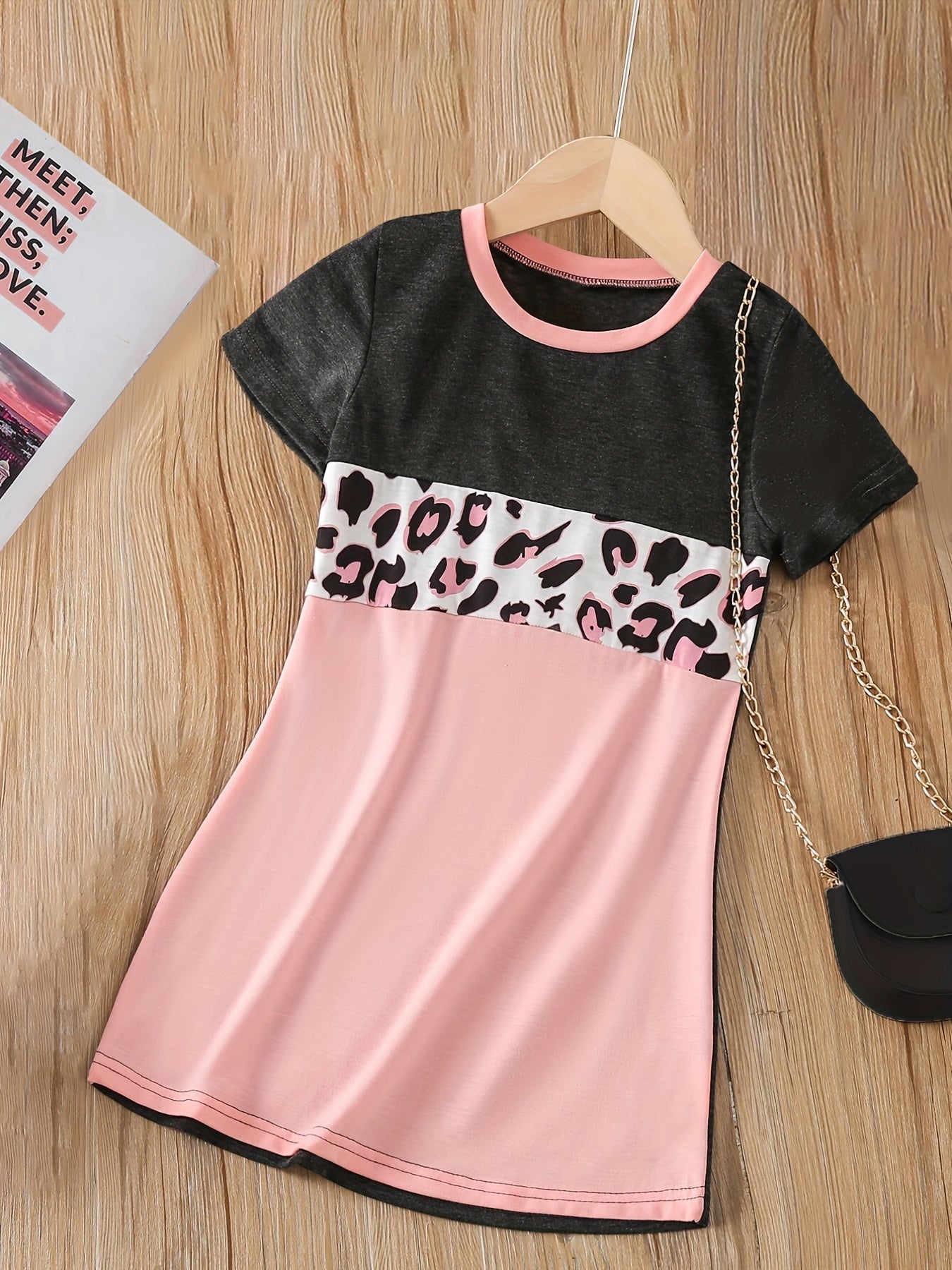 Toddler Girls Leopard Print Round Neck Dress For Party