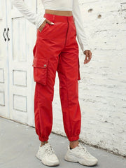 Dual Pockets Cargo Pants Casual Button Front Pants Spring/Fall Women's Clothing