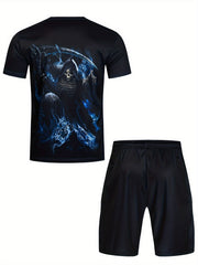Men's Skeleton Print T-shirt & Shorts Set