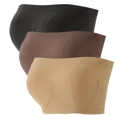 3pcs Strapless Bandeau Bras Comfy Breathable Stretch Everyday Bra