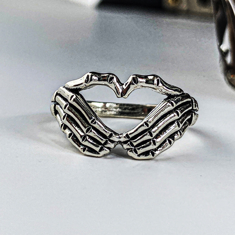 Halloween Skull Heart Gesture Ring