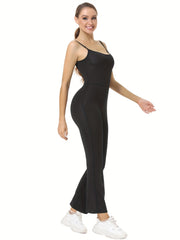 Women's Spaghetti Strap Flare Jumpsuit Bodycon Bodysuit