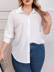 Solid Long Sleeve Button Up Collar Shirt Top