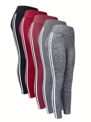 5pcs Stripe Side Yoga Leggings High Waist Fitness Workout Gym