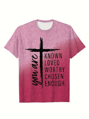 Sweet Girls Cross & Letter Print Short Sleeve T shirt Comfy Tees Pullover