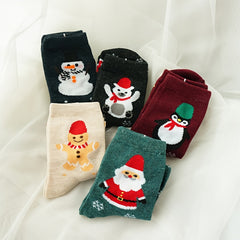 5 Pairs Cartoon Print Socks Christmas Mid Tube Women's Stockings