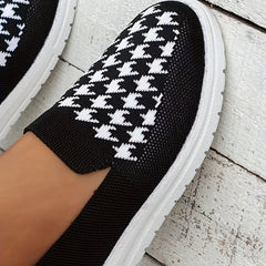 Women's Houndstooth Slip On Low Round Toe Soft Sole Breathable Shoes