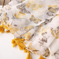 Yellow Butterfly Scarf Casual Tassel Shawl Head Wrap Turban