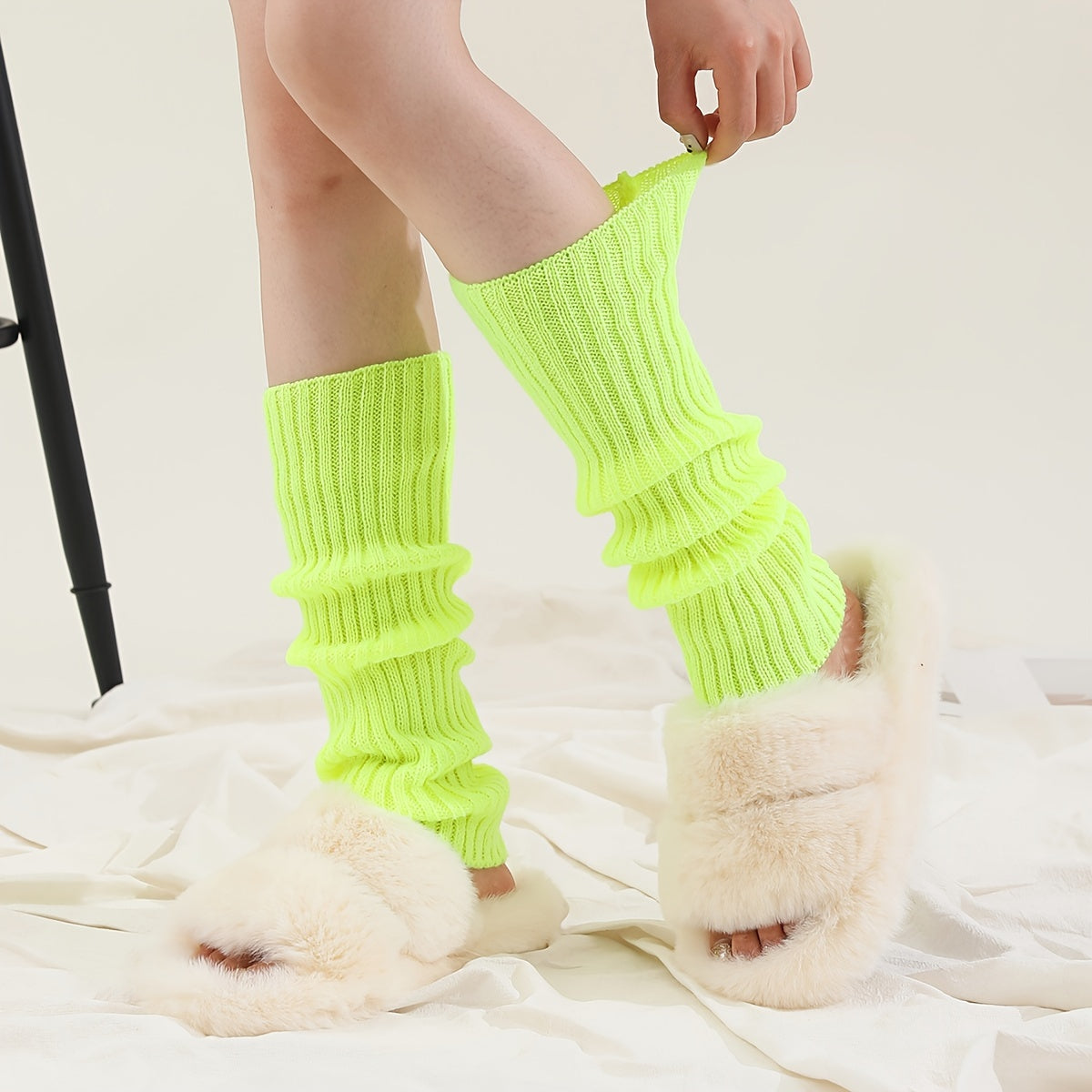 Solid Ribbed Leg Warmers Knee High Socks Women's Stockings