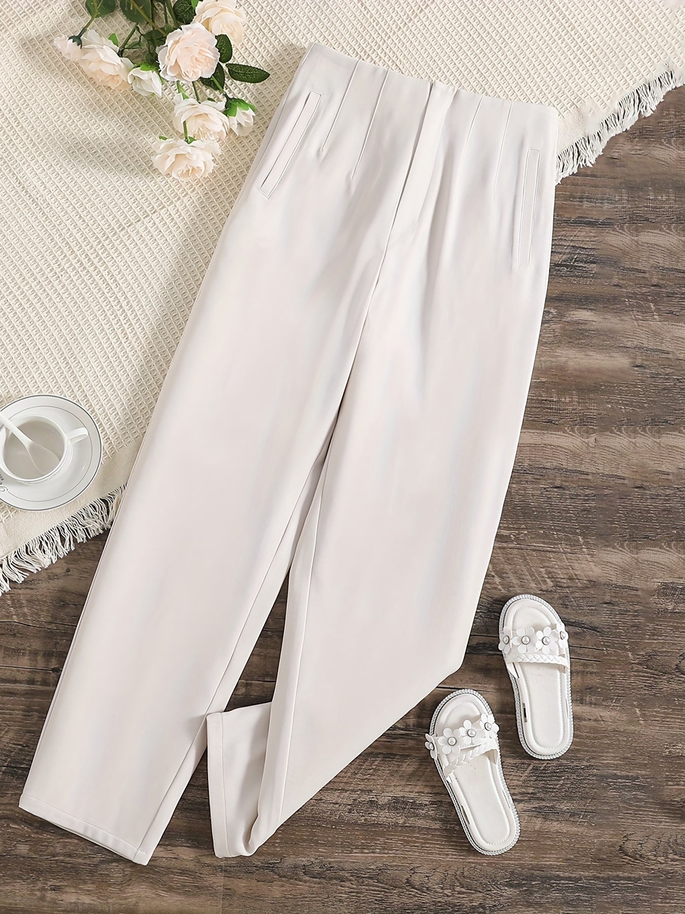 Straight Leg Trouser Solid Casual Pants Women's Clothing