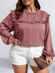 Floral Embroidery Mesh Layered Lantern Sleeve Top