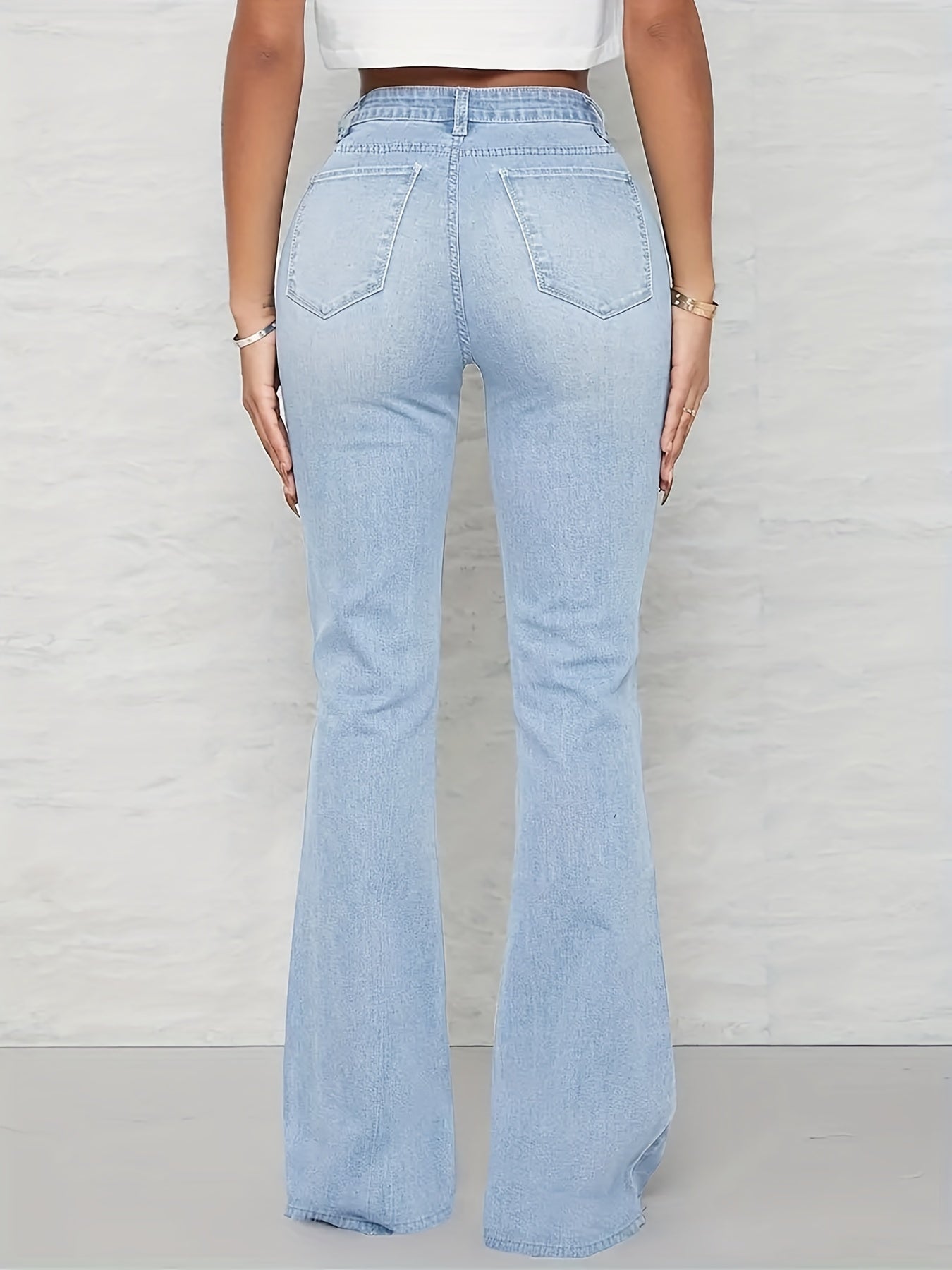 Stretch Flared Jeans Mid Waist Bell Bottom Denim Pants