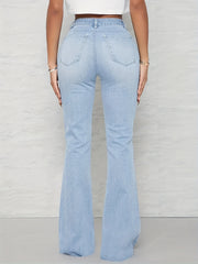 Stretch Flared Jeans Mid Waist Bell Bottom Denim Pants