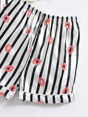 Girls Lip Print Satin Pajama Set