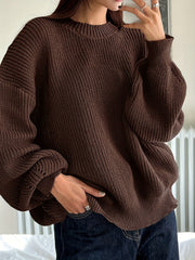 Solid Crew Neck Pullover Sweater Long Sleeve Winter Women's Clothing