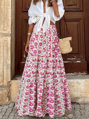 Abstract Print High Waist Boho Maxi Skirt Women's Clothing
