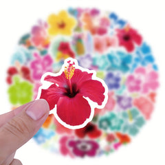 60pcs Hibiscus Flower Stickers Waterproof Vinyl Stickers For Water Bottle Laptop