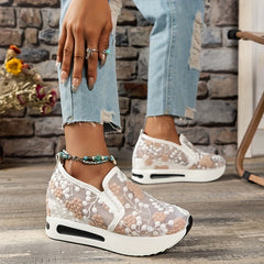 Floral Platform Sneakers Slip On Embroidered Shoes Comfortable Walking