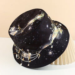 Starry Sky Musical Note Print Bucket Hat Lightweight Sunscreen Fisherman Cap