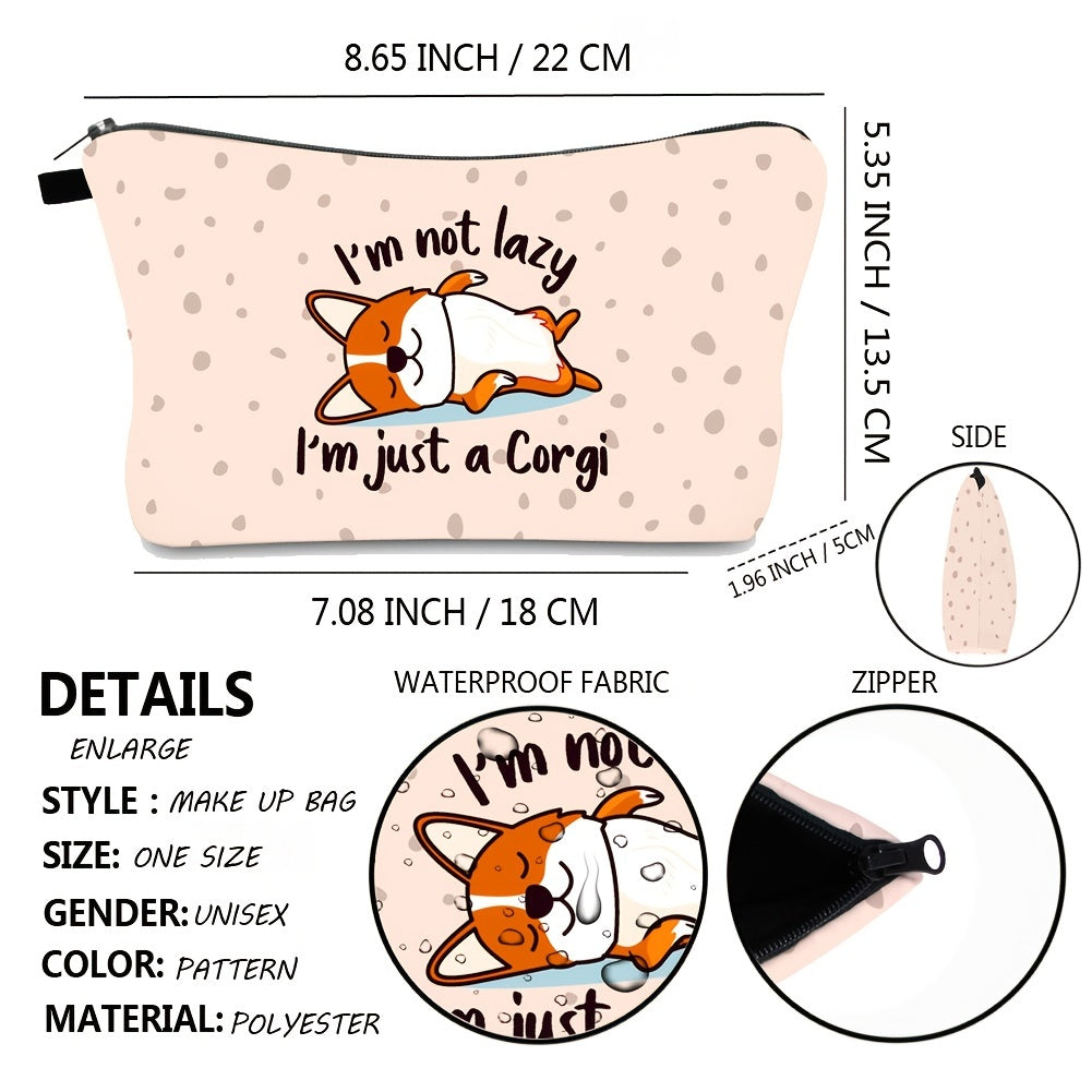 Corgi Dog Makeup Bag Zipper Toiletry Storage Organizer Cosmetic Pouch