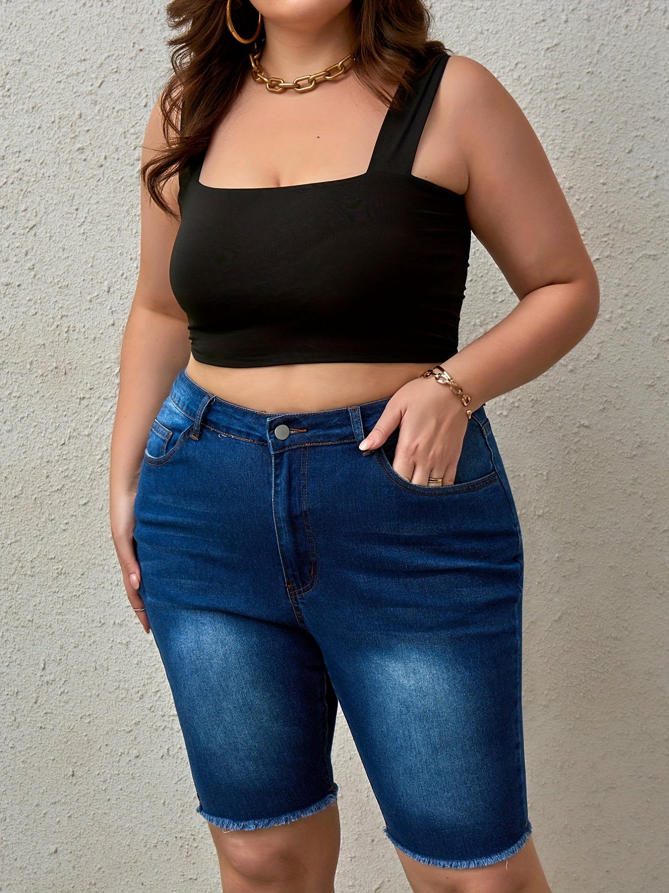 Women's Plus Washed High Rise Frayed Denim Shorts