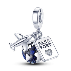 Travel Airplane Passport Earth Bead Dangle Charm Jewelry Beads