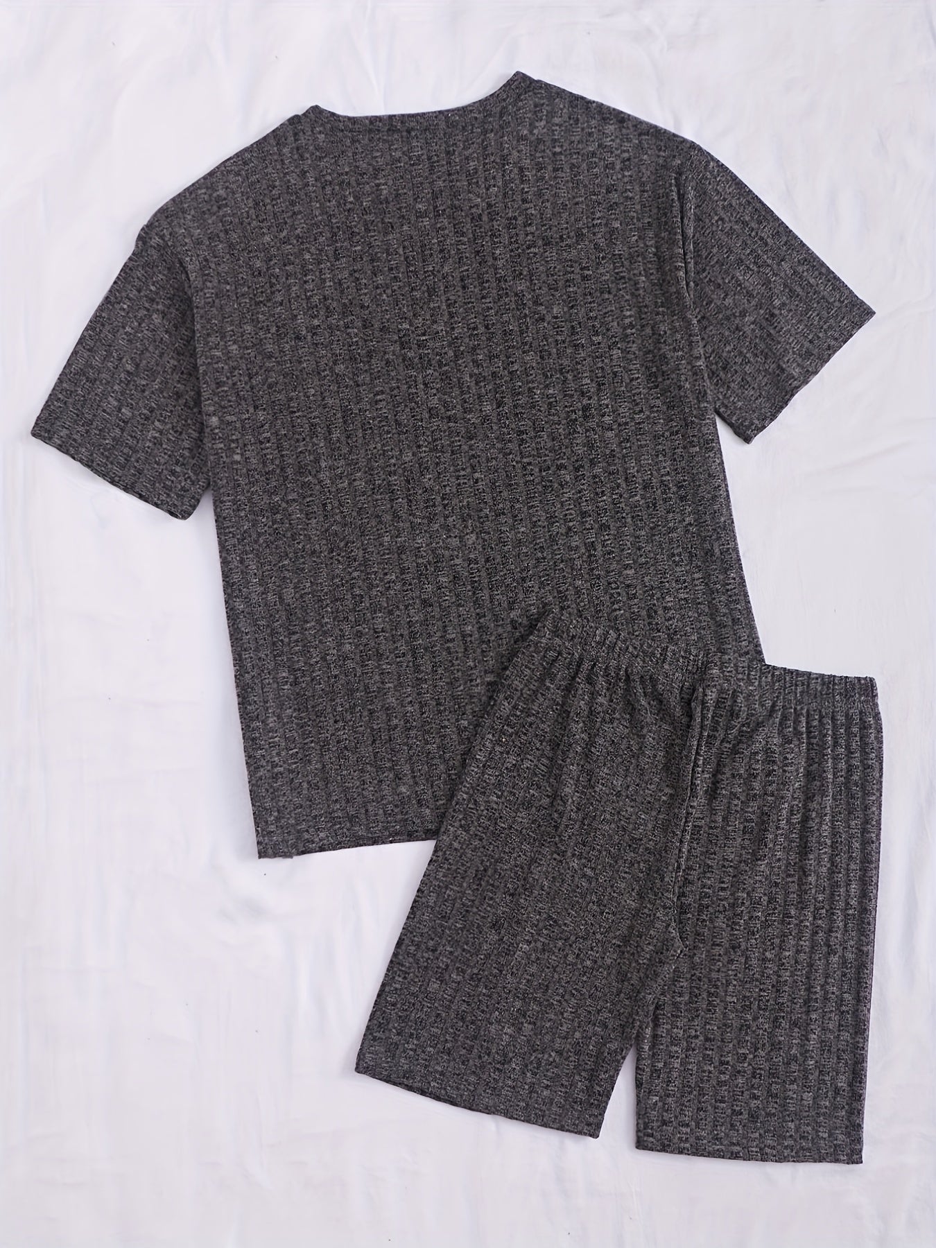 Ribbed Lounge Set Short Sleeve Top & Shorts Women's Loungewear