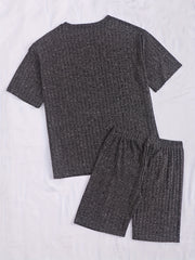 Ribbed Lounge Set Short Sleeve Top & Shorts Women's Loungewear