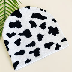 Cow Pattern Jacquard Beanie & Knit Hat Warm Skull Cap Elastic Knitted Ski Hats