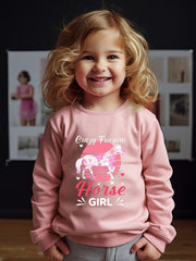 Girls Horse Pattern Crew Neck Sweatshirt For Spring Fall Christmas Gift