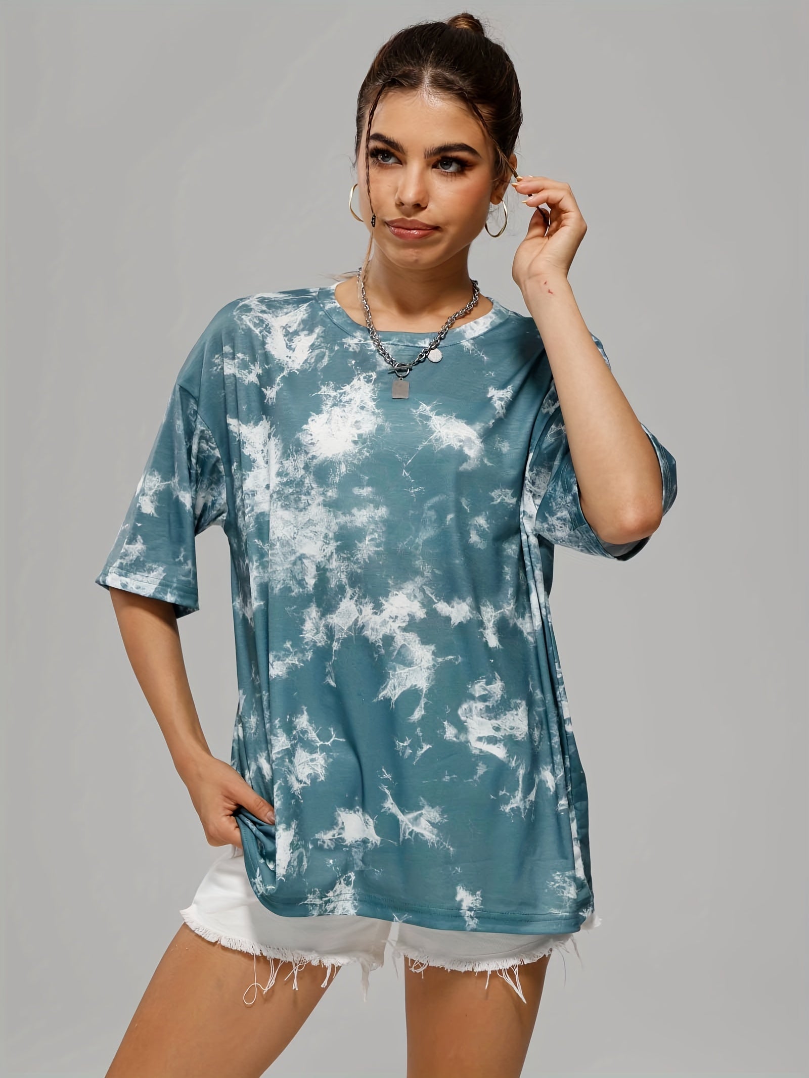 Tie Dye Full Print Sports T-Shirt Crew Neck Short Sleeve Casual Top
