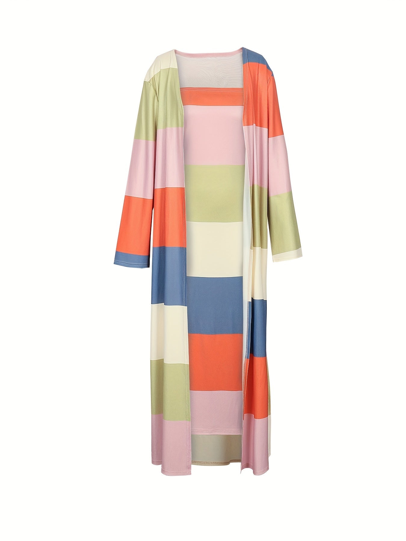 Colorblock Cardigan & Midi Dress Set