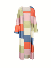 Colorblock Cardigan & Midi Dress Set