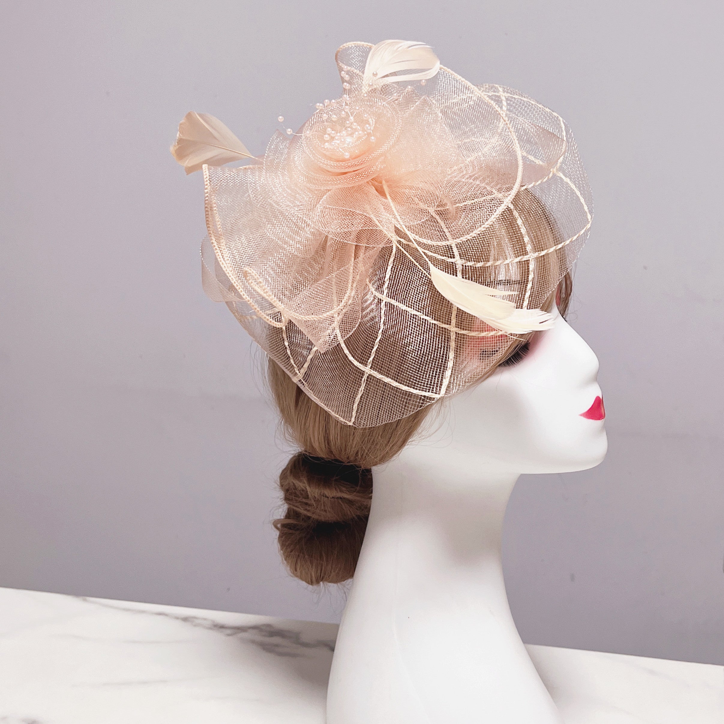 Mesh Flower Feather Headband Tea Party Hair Accessory
