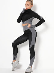 Textured Long Sleeve Top & Leggings Fitness Set