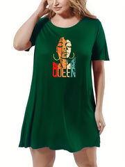 Figure Print Short Sleeve Sleep Dress